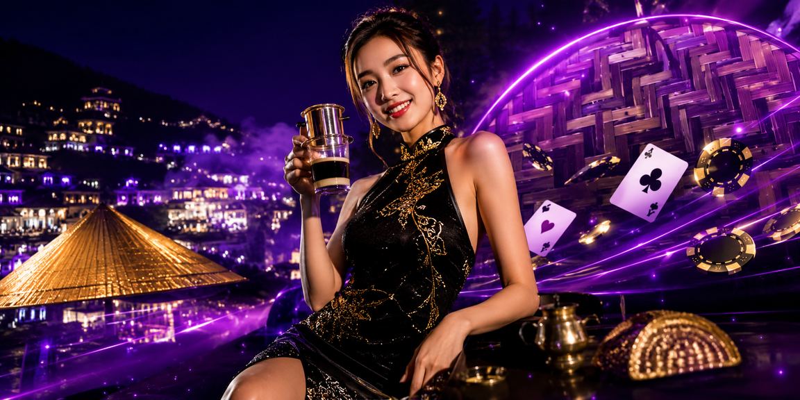 Người dùng Sapa xem game bài trên di động trong bối cảnh nón lá Việt Nam